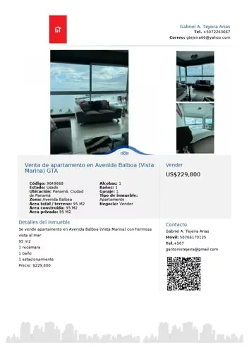 Apartamento 1 recámara en Vista Marina, Avenida Balboa — 2